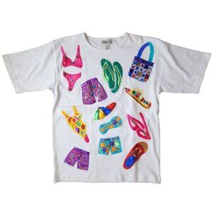 Vintage 90s Y2K Kamiran New York Beach Theme T-Shirt, 90s Oversized Cotton Tee E